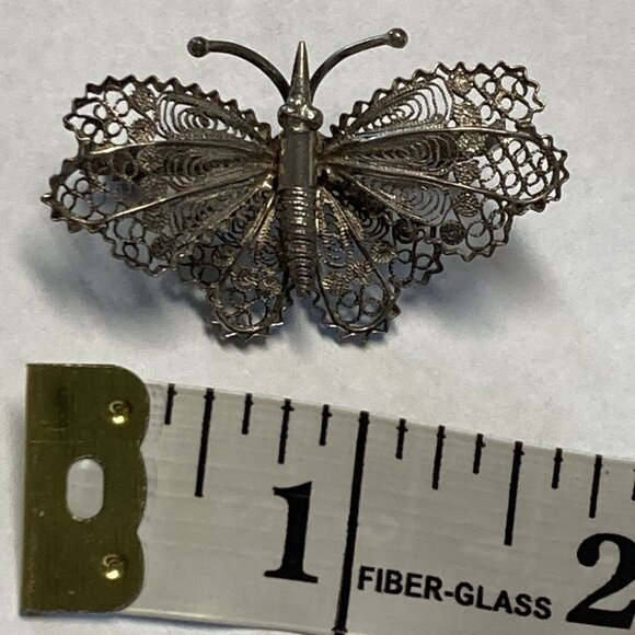 Vintage 800 Silver Filigree Butterfly Brooch Delicate Mid Century Pin Marked - Picture 8 of 9